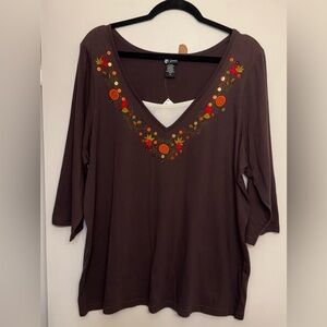 Holiday Editions Chocolate Top with Embroidery